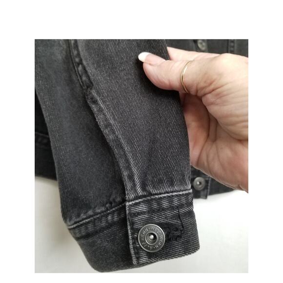 RH Ruff Hewn Studded Black Denim Button Up Jean Jacket Long Sleeves Size PL - Picture 7 of 10